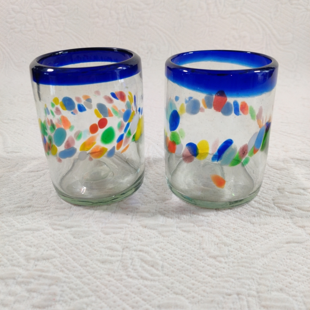 Mexican Multi Color Blown Glass Drinking Cups